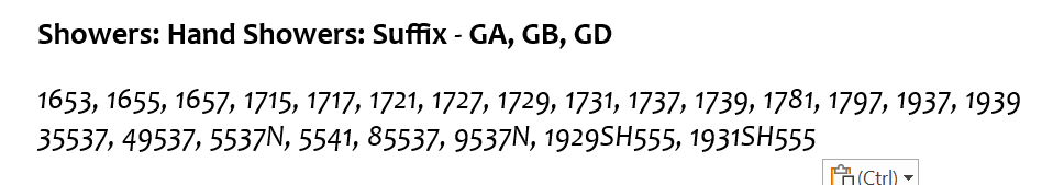 Showers: Hand Showers: Suffix - GA, GB, GD